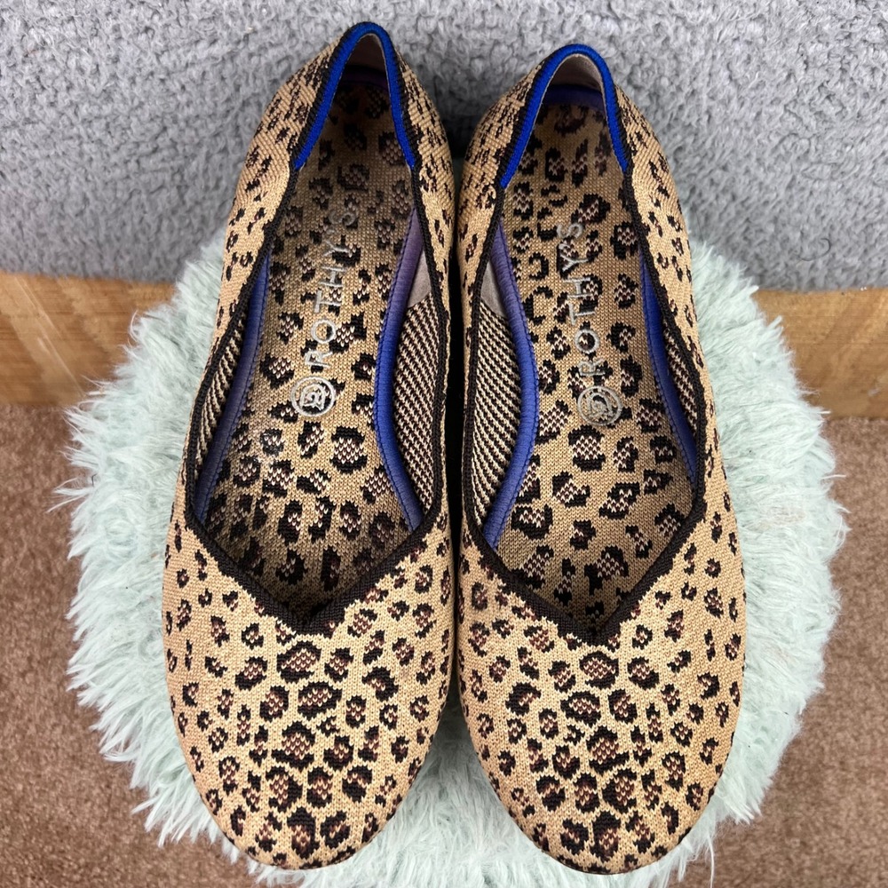 Rothys The Flat Wild Cat Leopard Print Knit Ballet Flats Brown Tan Womens 11